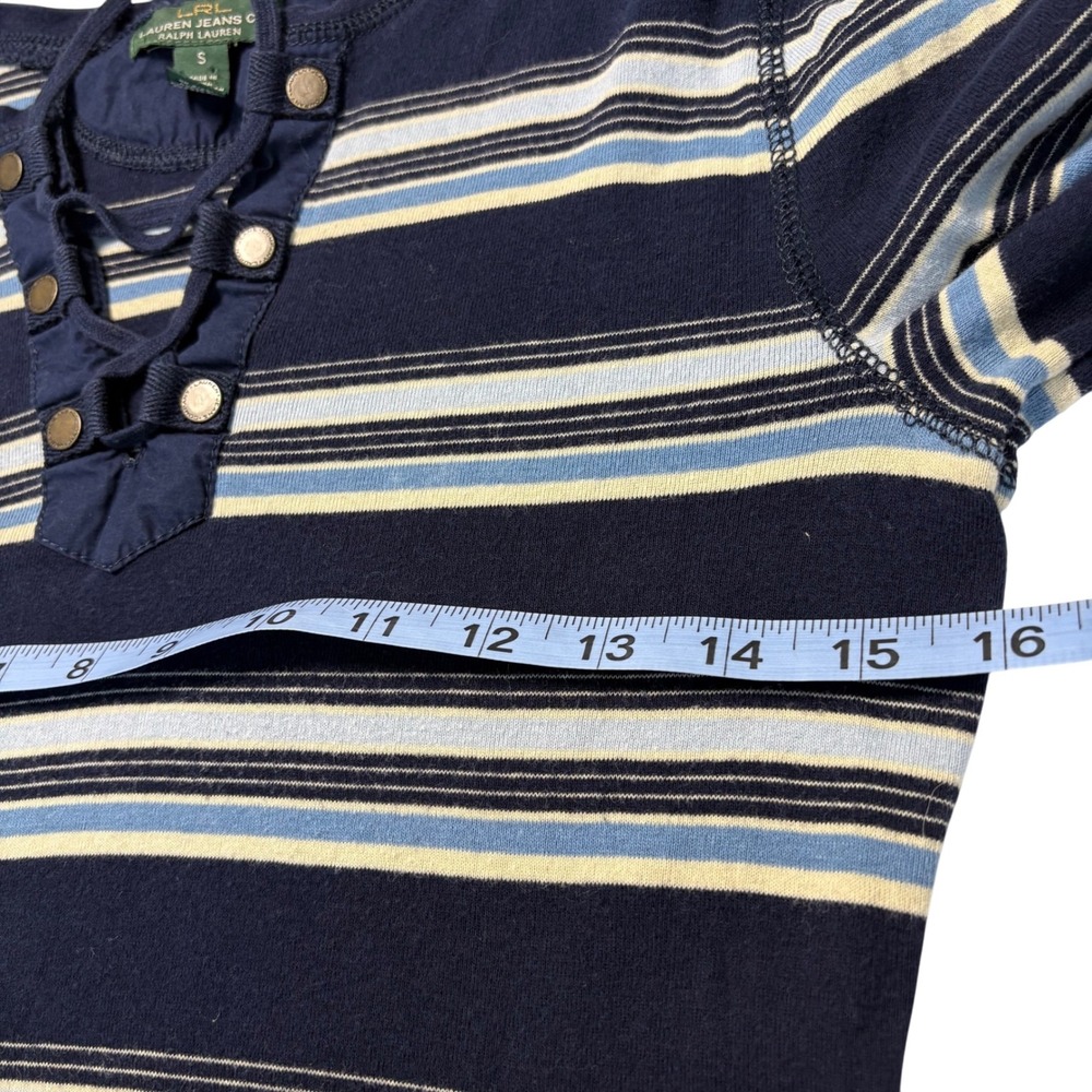 Vintage LRL Lauren Jeans Co Ralph Lauren Striped Lace Up 3/4 Sleeve Top Women S‎ - Picture 6 of 10